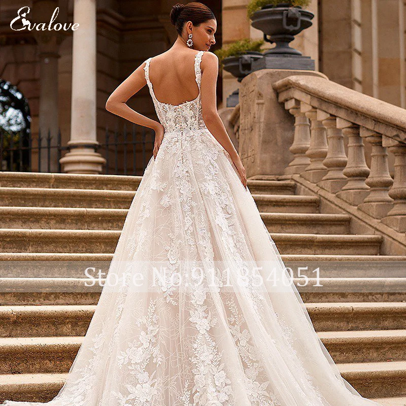 EASH HORIA Exquisite Appliques Court Train A-Line Wedding Dress 2023 Classic Square Collar Lace Embroidered Princess Bridal Gown