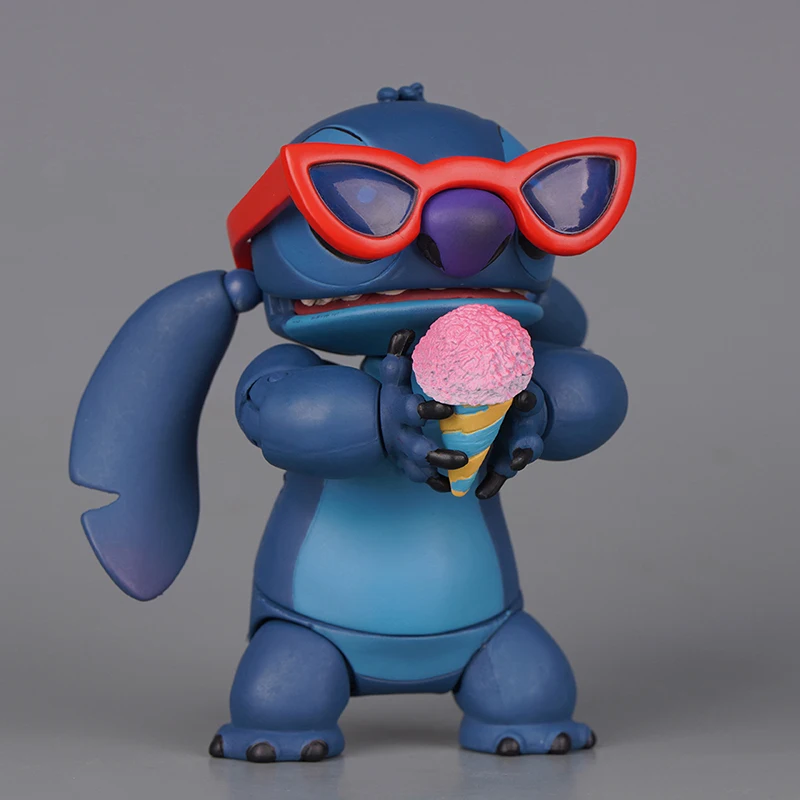 10.5cm Stitch New Hot Kaiyodo Stitch Action Figure Revoltech Stitch Ice Cream Figurine Joint Mobile Model Kits Custom Kids Toys