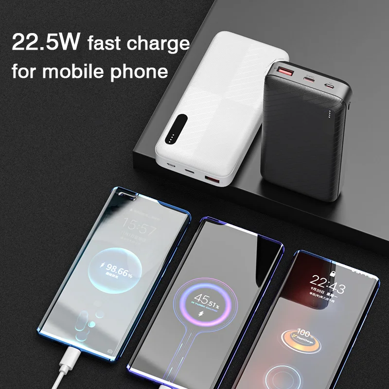 Portable 20000mAh Power Bank Large Capacity 22.5W Fast Charging Powerbank  For iPhone Samsung Xiaomi External Spare Battery Pack