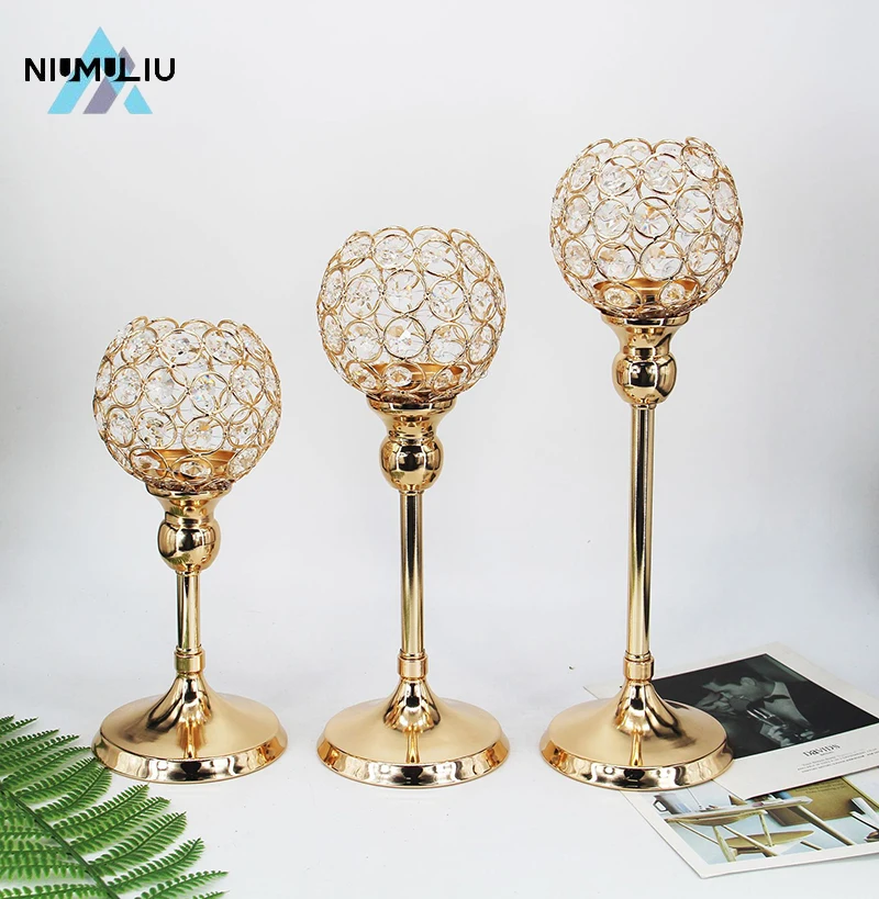 

C2 3pcs Crystal Candle Holder Creative Metal Decoration Wedding Home Candlelight Dinner Props Layout Supplies Romantic Ornament