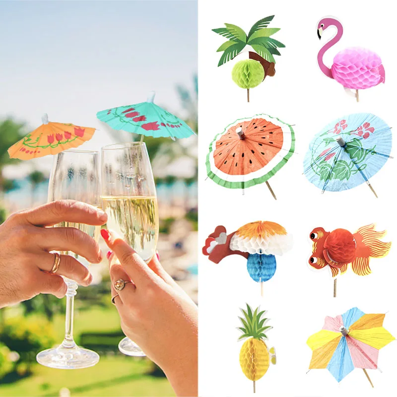 

50Pcs Multi Coloured Paper Cocktail Umbrellas Mini Coconut Tree Party Drink Accessories Picks Tropical Hawaii Party Supplies