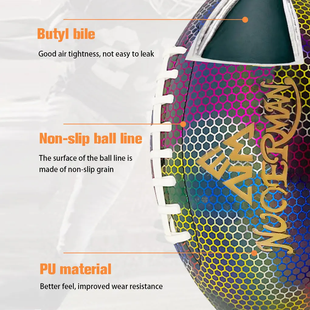 New American Football Soccer Rugby Association Football No.9 Footy Ball Special Reflective Rugby Ball for Youth Adult