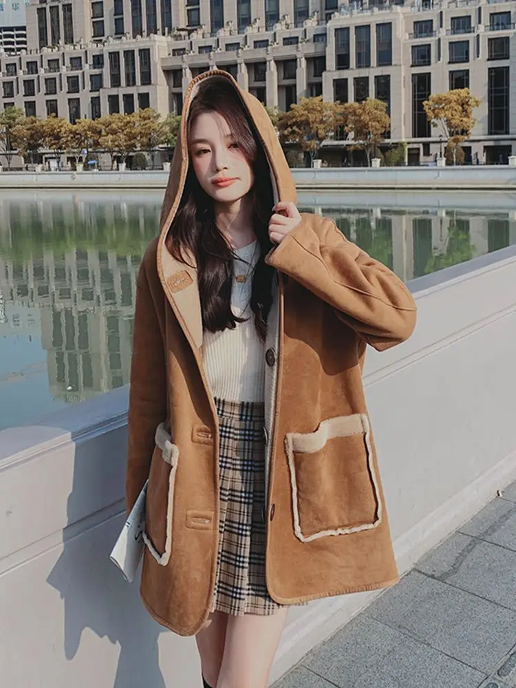 Korean Lambswool Reversible Coat Lazy Wind Jacket Women'S Tide Ins Winter Grain Lamb Wool Version Plus 2023 New