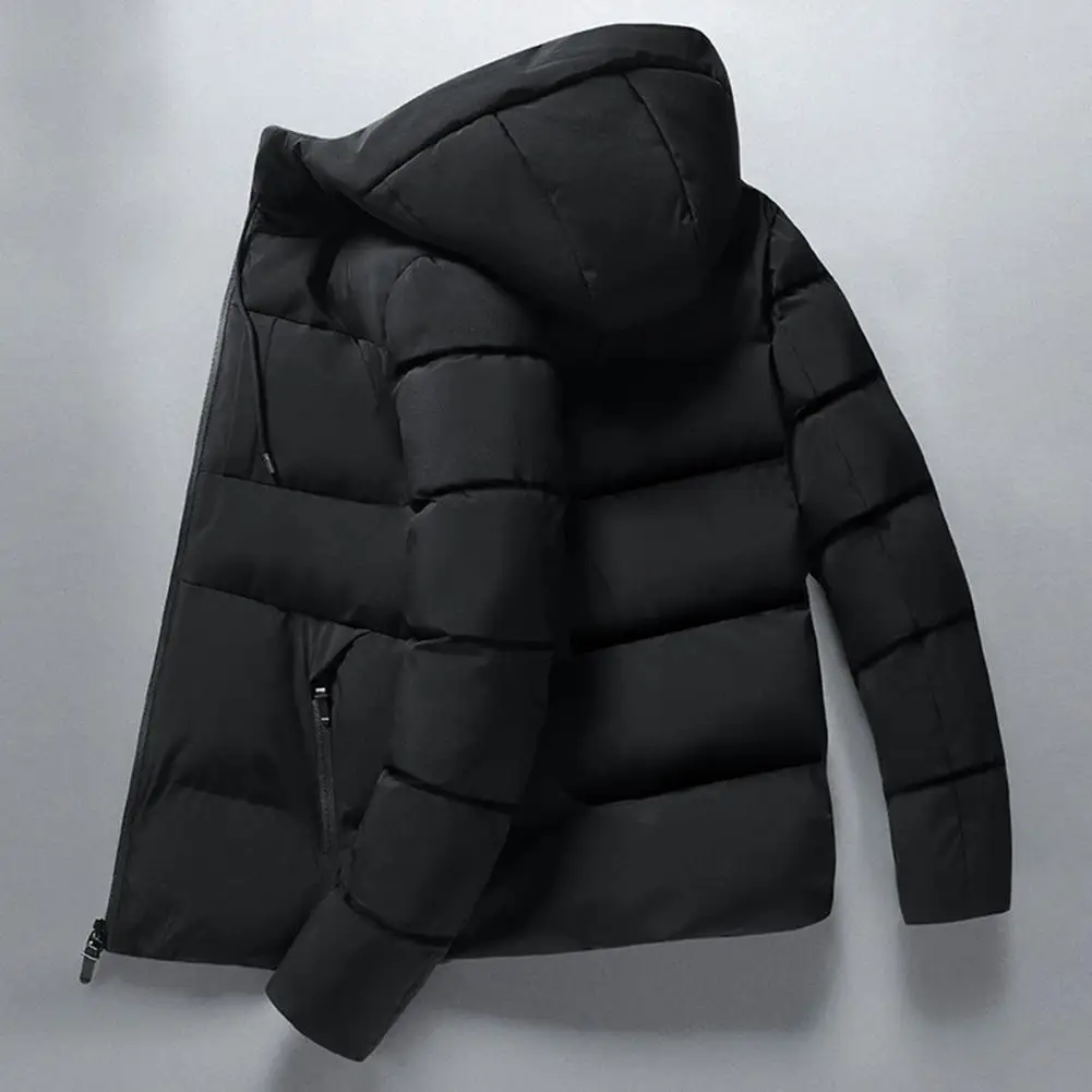 

2023Winter Men Jacket Padded Long Sleeve Solid Color Fluffy Filling Zipper Coldproof Autumn Winter Hooded Windbreaker