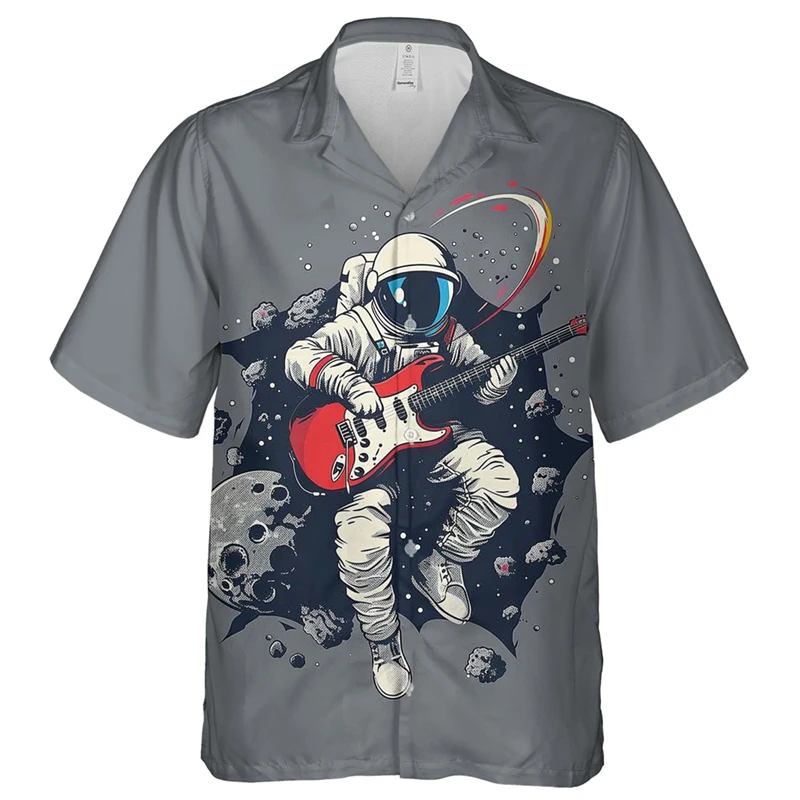thumbnail image 1 of Camisas hawaianas con estampado 3D de astronauta para hombre, camisas con solapa de astronauta, camisetas holgadas con botones para la calle, mangas cortas, estilo hawaiano, 1 of 5