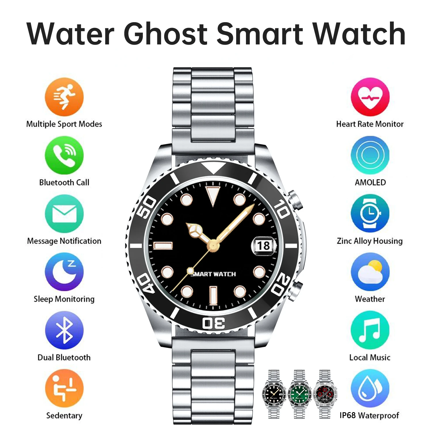 2021 New Fashion Water Ghost Fine Steel Strap Smart Watch Men Sport  Business Watch for Rolex Watch SAMSUNG HUAWEI Woman Watch|Smart Watches| -  AliExpress