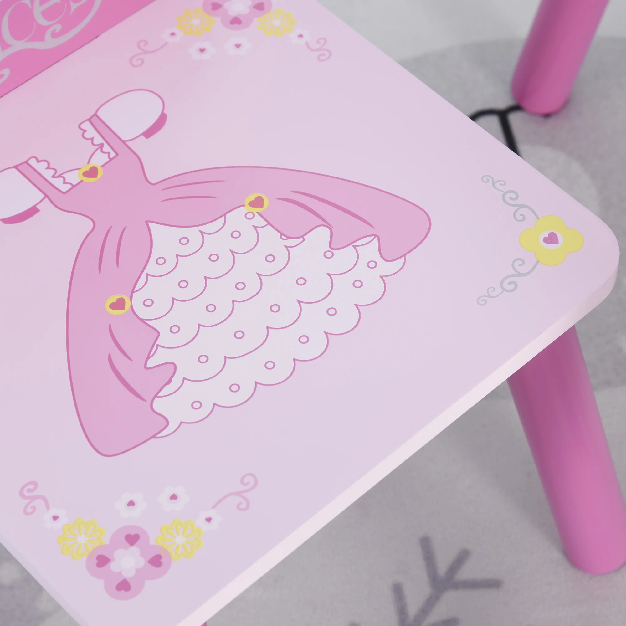 Triple Piece Collection Children's Wood Table Seat with Crown Pattern 6