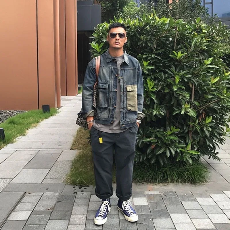 

Men's denim jacket loose stitching new Korean denim jacket vintage denim jacket