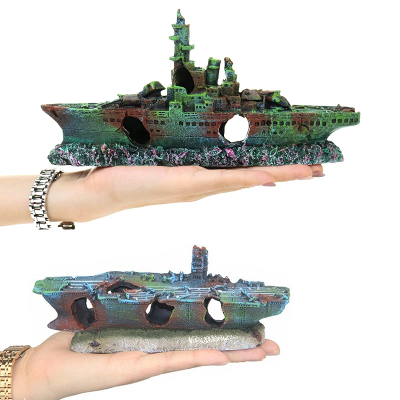 Aquarium Decoration Sunken Warship Fish Tank Wreck Ship Decorative Shipwreck Submerged Aircraft Carrier Warcraft Ornament Refuge