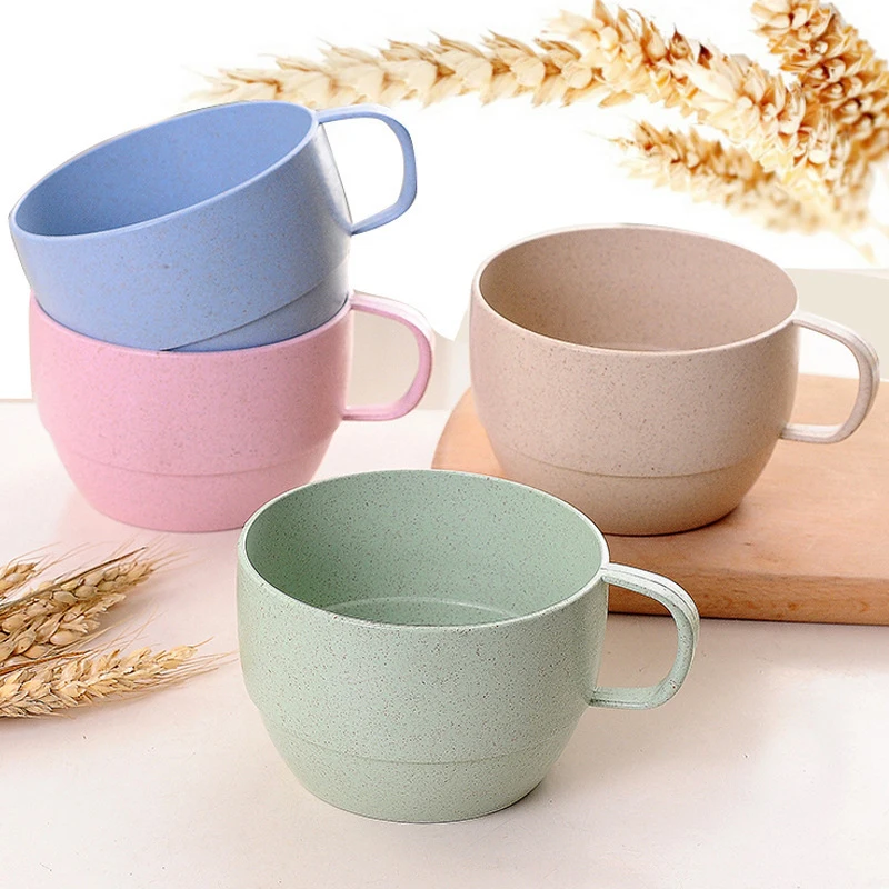 

Nordic Style Plastic Tea Cup Coffee Tea Milk Drink Cup Eco-friendly Reusable Wheat Straw Cup Travel Bathroom Toothbrush Cup