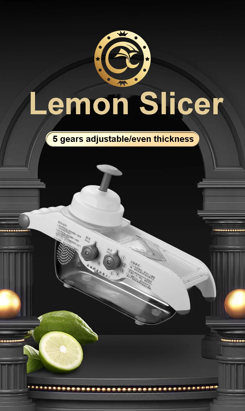 Description Picture 2 of itemMultifunctional Lemon Slicer Vegetable Grater With Basket,V-blade Fruit Potato Chopper Carrot Cutter Slicer Kitchen Accessories