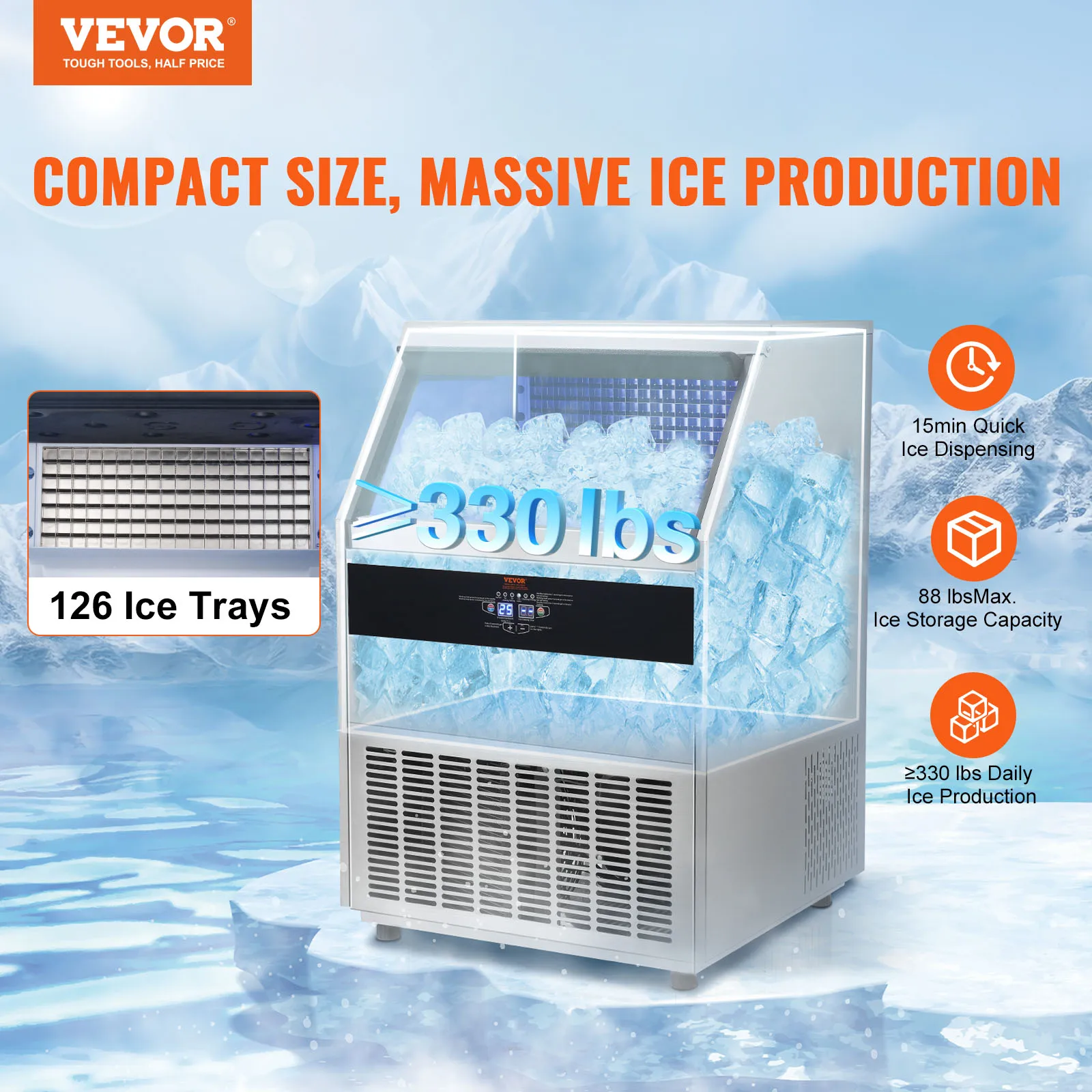VEVOR Commercial Ice Maker Ice Maker Machine Freestanding Cabinet Ice Maker LED Digital Display, for Bar Home Restaurant 2