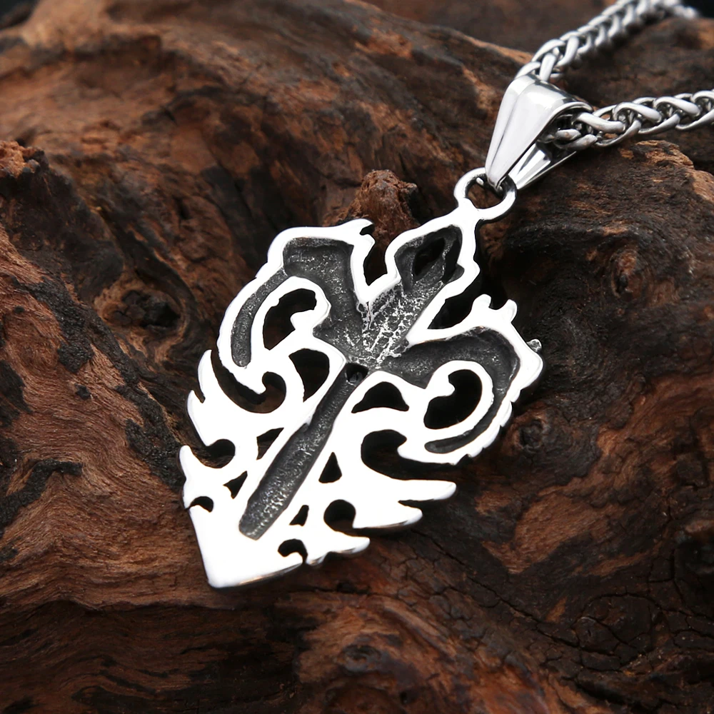 Cupiamtch Men's Retro Biker Pendant Necklace - Stainless Steel Flying Bat Dragon Sword With 22" Chain - View #8