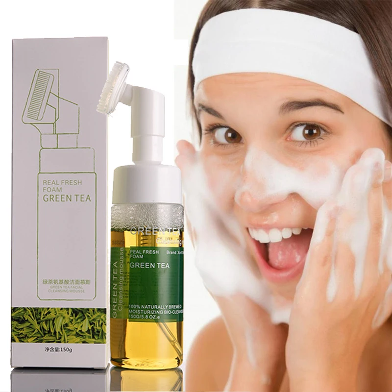 FacialCleanserGreenTeaAminoAcidCleansingFoamMassageBrushHead