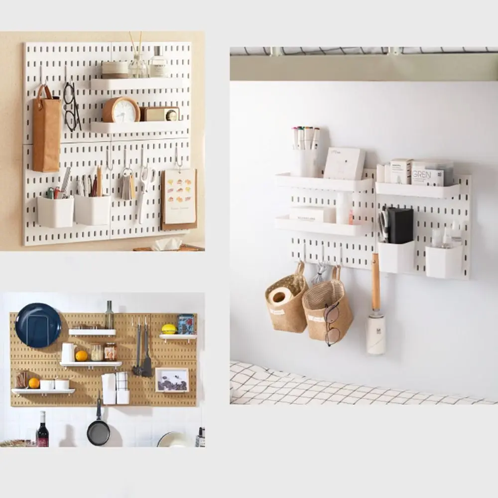 White Pegboard Storage Boxes Creative DIY Accessories No-Drilling Wall Organizer No Punching Plastic Hole Board Storage Case 5