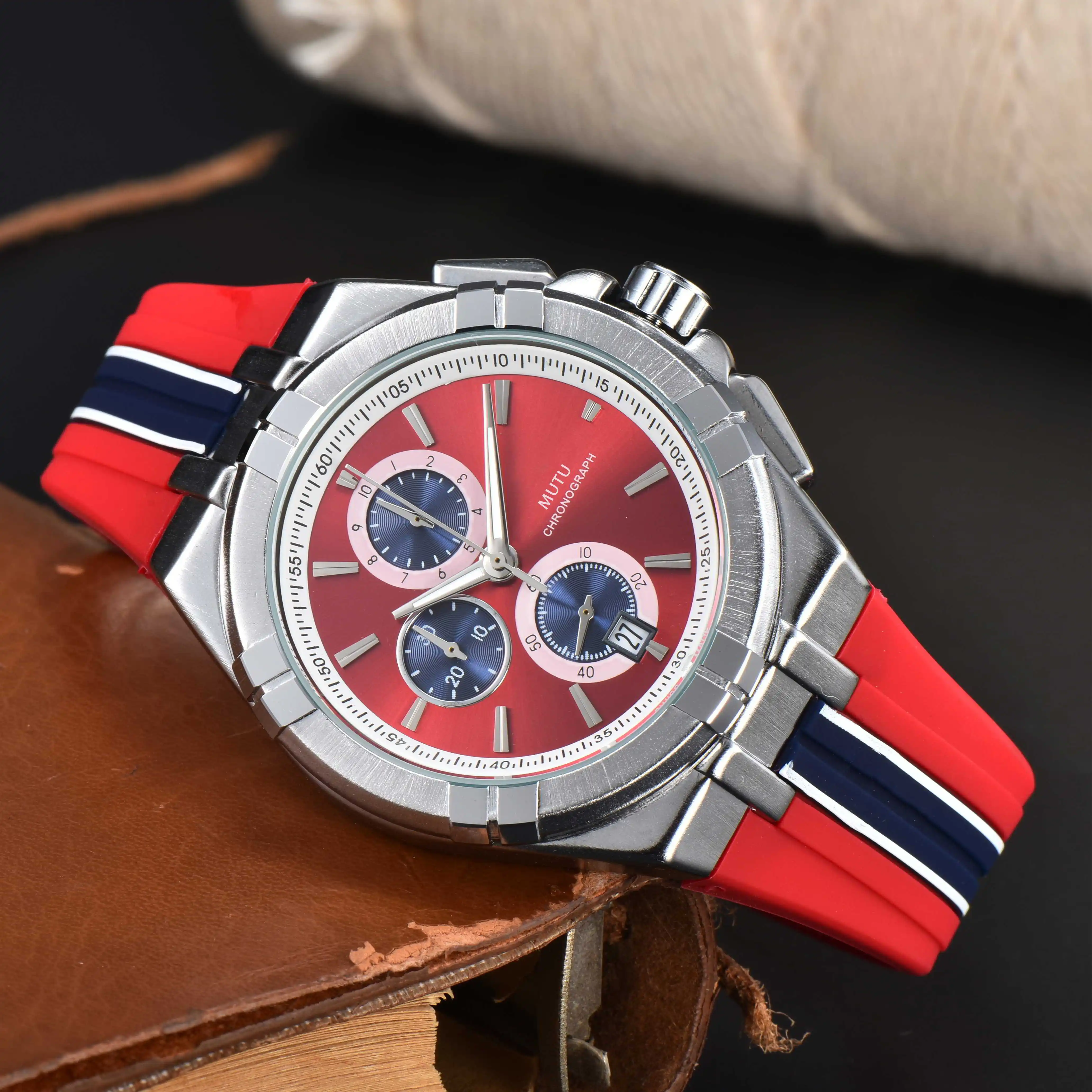 

Top Original Brand Watches for Men Luxury Quartz Chronograph 43MM Red Sport Dial Male Wristwatch AAA Clocks Relogio Masculino