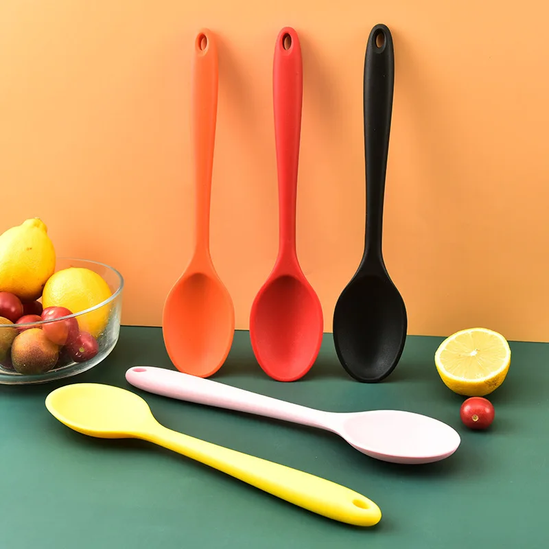 

Silicone Soup Spoons Kitchen Salad Mixing Spoon Long Handle Ramen Noodles Porridge Bouillon Tablespoons Cooking Tableware Ladle