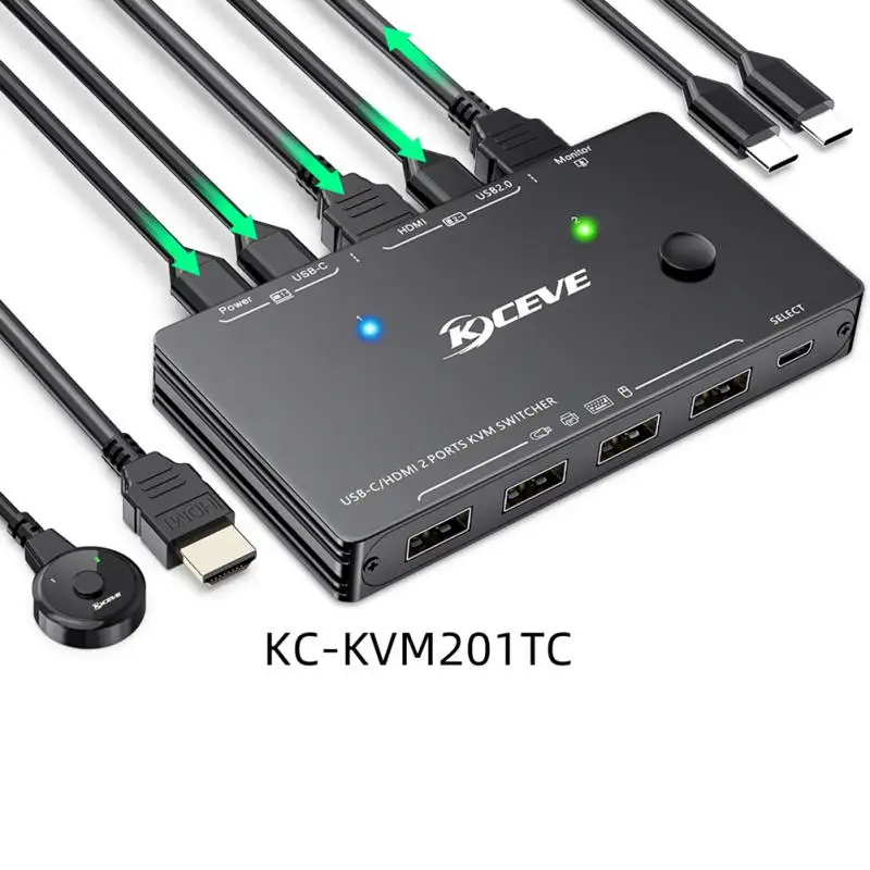 

4k Switch Portable Type-c Kvm Switch Durable -compatible Splitter Practical Universal 2 Port Usb-c Two-way Switcher 1pc New 1