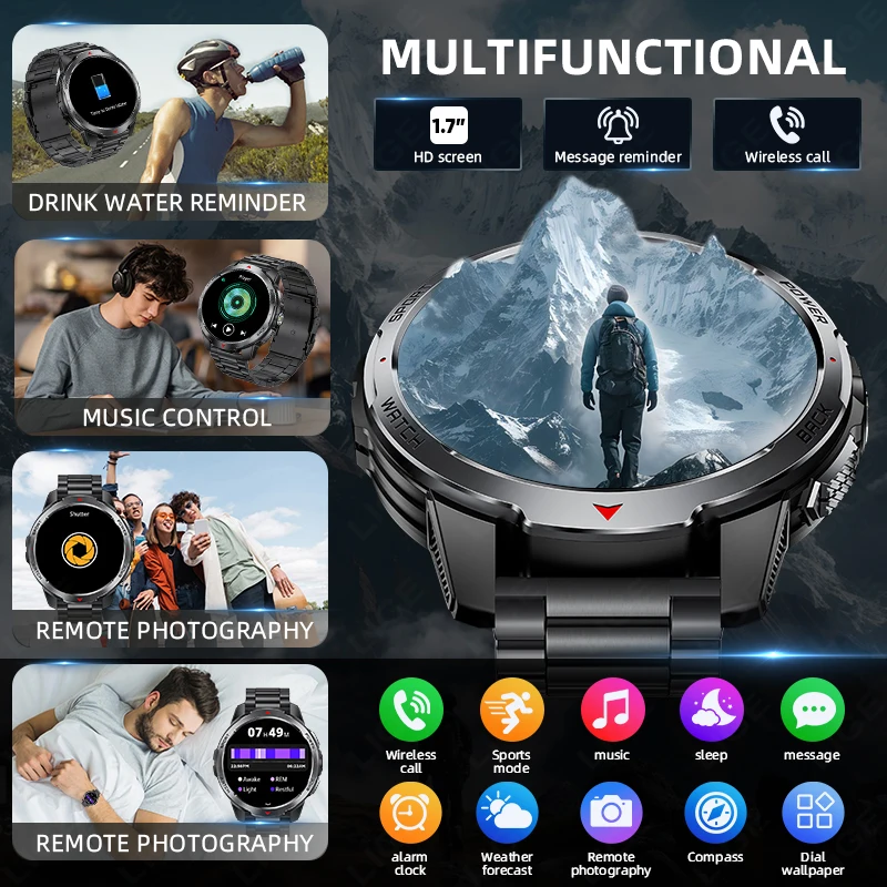 LIGE 1100 mAh Smart Watch 1.7 Inch Screen Bluetooth Call Voice Assistant Watch Sports Fitness 3ATM Waterproof Smartwatch For Men