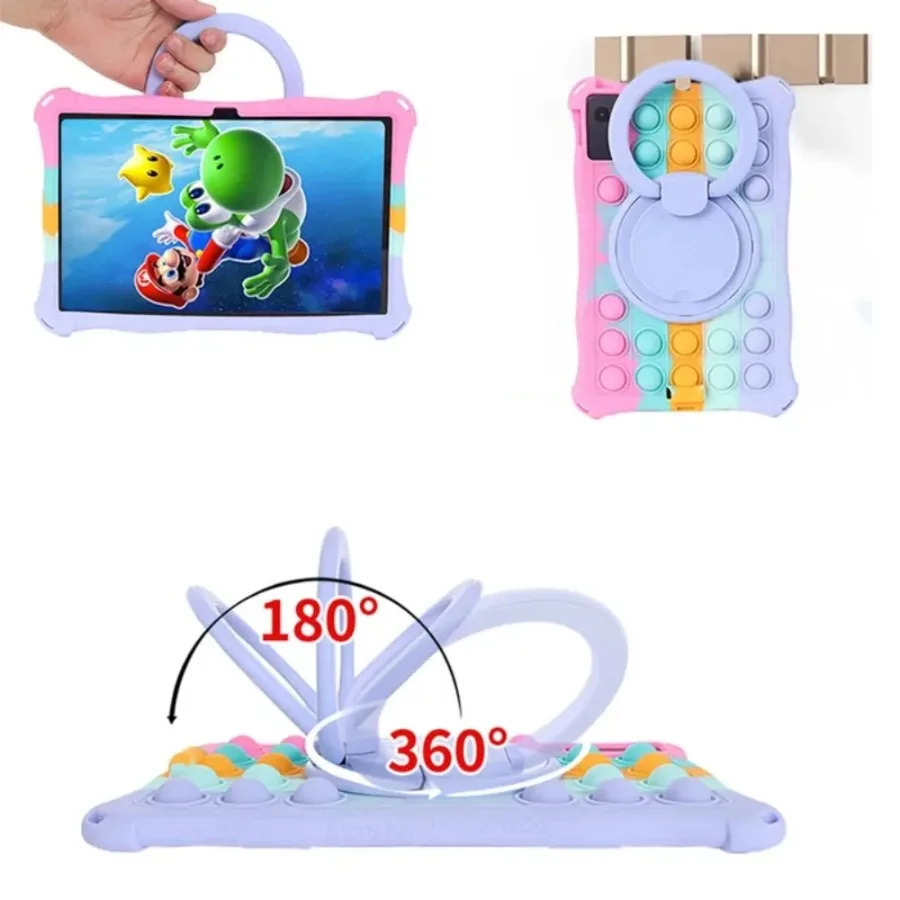 Bubble Silicone Kids Tablet Case with Stand, Strap, and Pen Holder - Durable Protective Cover