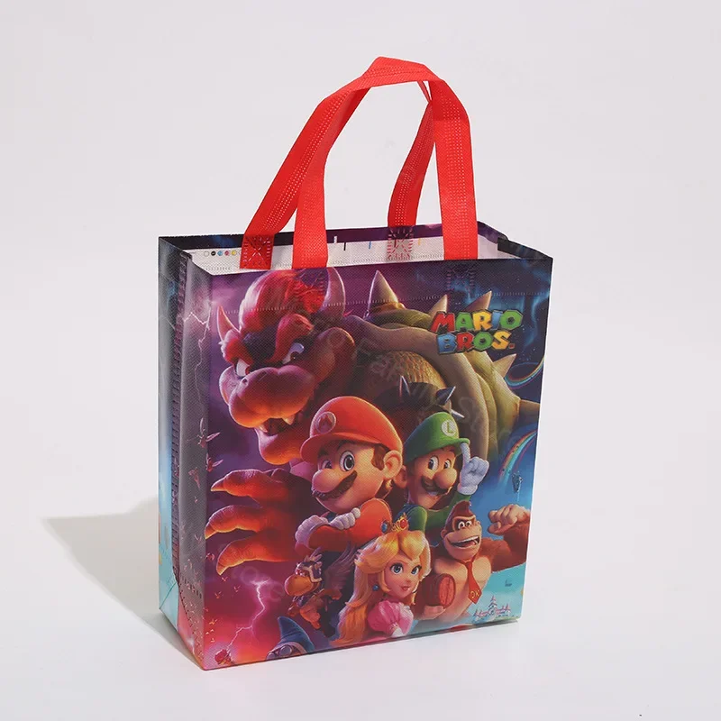 Super Mario Bros Non-Woven Handbag Anime Princess Peach Gift Bag Candy Packaging Bag Children Birthday Party Supplies 28x25cm