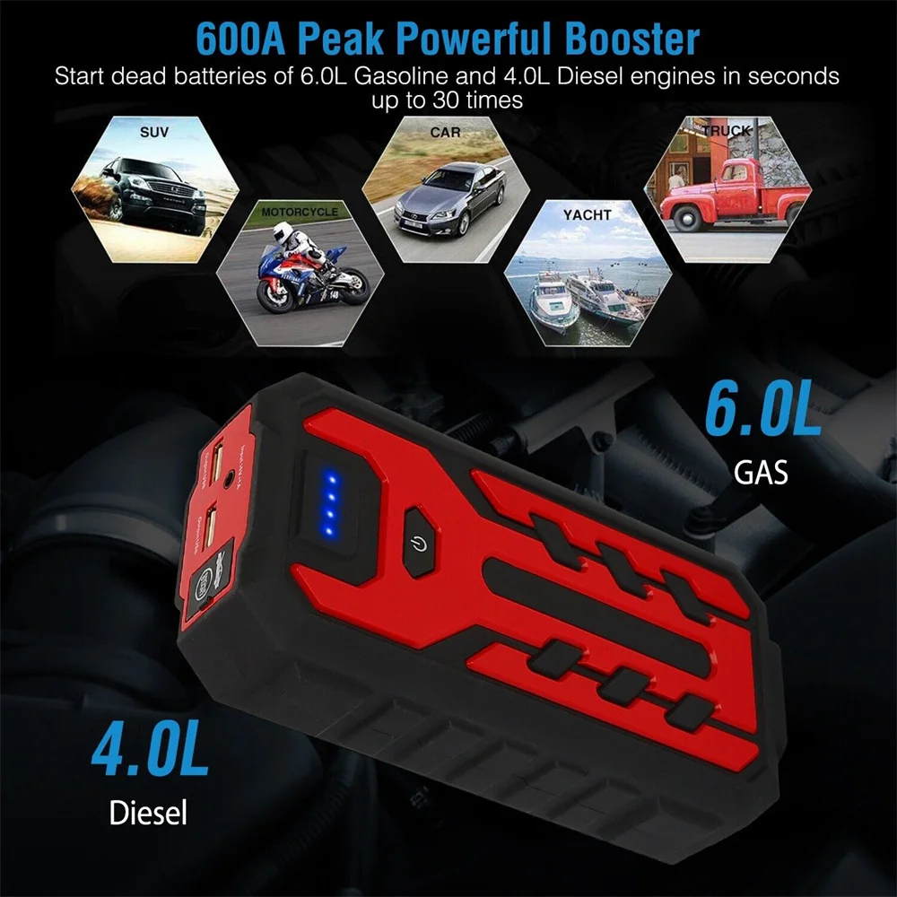 12V 20000mAh Car Jump Starter Booster Jumper Portable Engine Emergency  Charger Auto Power Bank Battery Charger