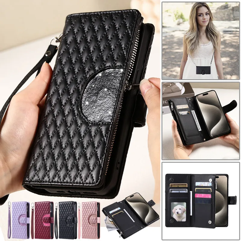 Elegant Long Lanyard Zipper Wallet Phone Case with Flip Leather Cover
