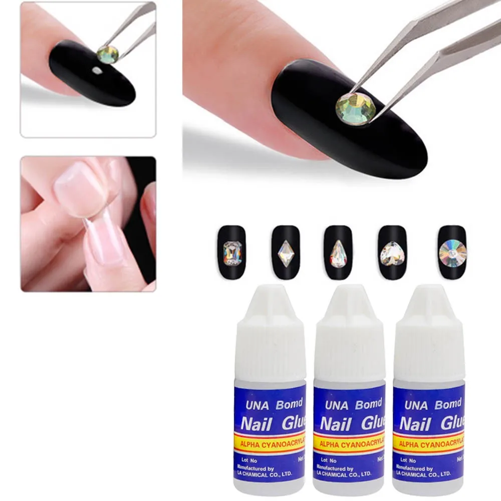 1Set*3g Fast Drying Bond Nail Glue for False Nail Tips Strong Adhesive Glue Professional Acrylic Art Nail Rhinestone Glue Gel &* 5