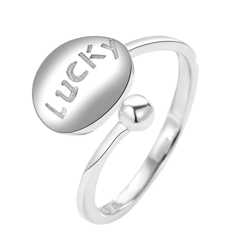 

S925 Sterling silver LUCKY lettered ring personality simple women's jewelry