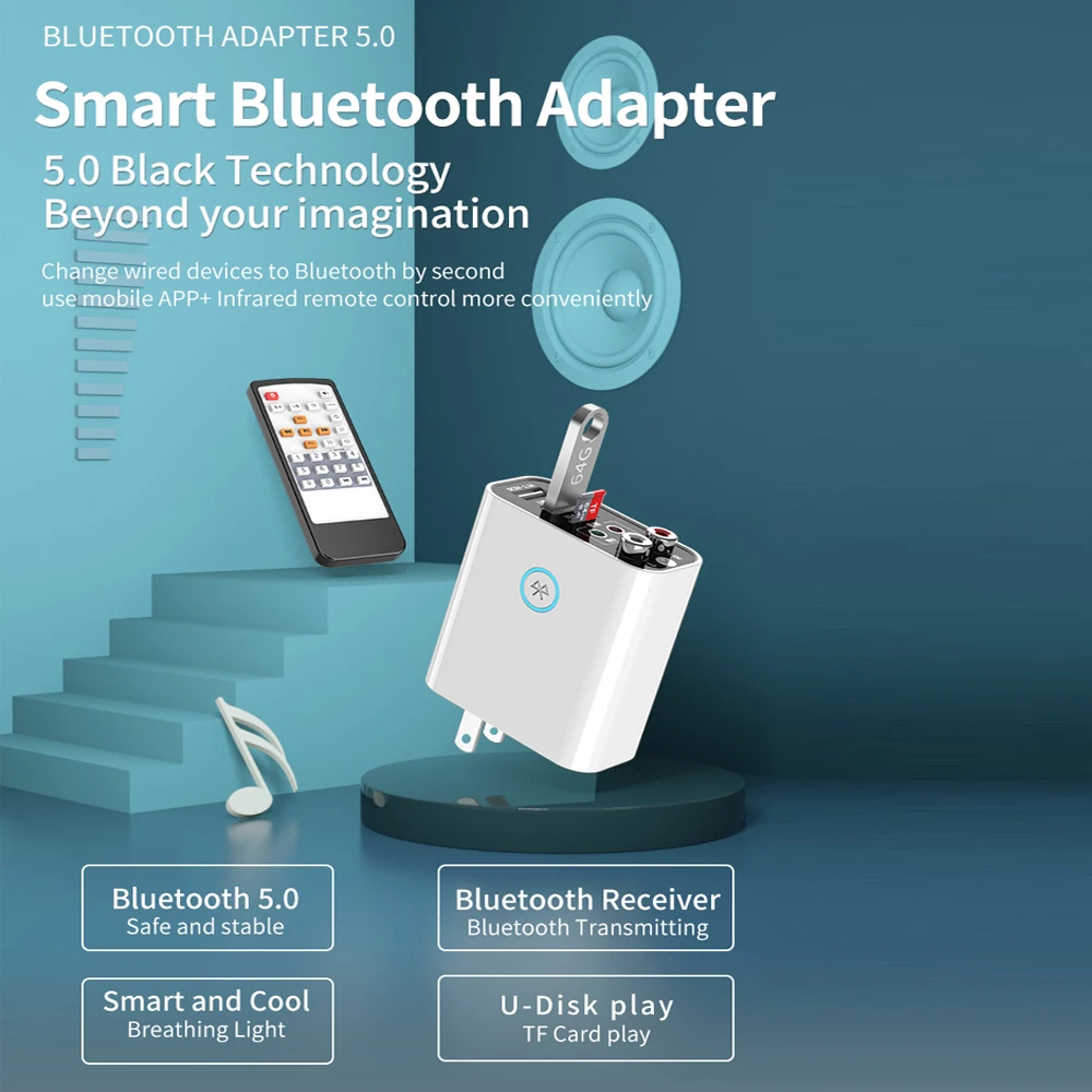 Multifunction Wireless Bluetooth 5.0 Audio Receiver Transmitter Adapter TF/U Disk Play Quick USB Charge For Headphone TV Control