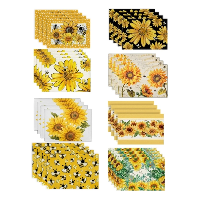 

4pcs Spring Placemats for Dining Table Flower Bees Pattern Table Mats 12x18inch