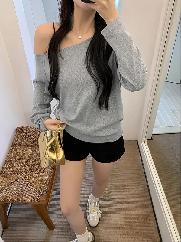 Off the shoulder Long sleeve T shirt Women Spring Autumn