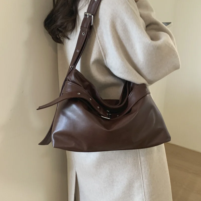 Retro PU Leather Shoulder Bag High Quality Crossbody Bag Soft Shopper Tote Bags for Women Motorcycle Handbags and Purses