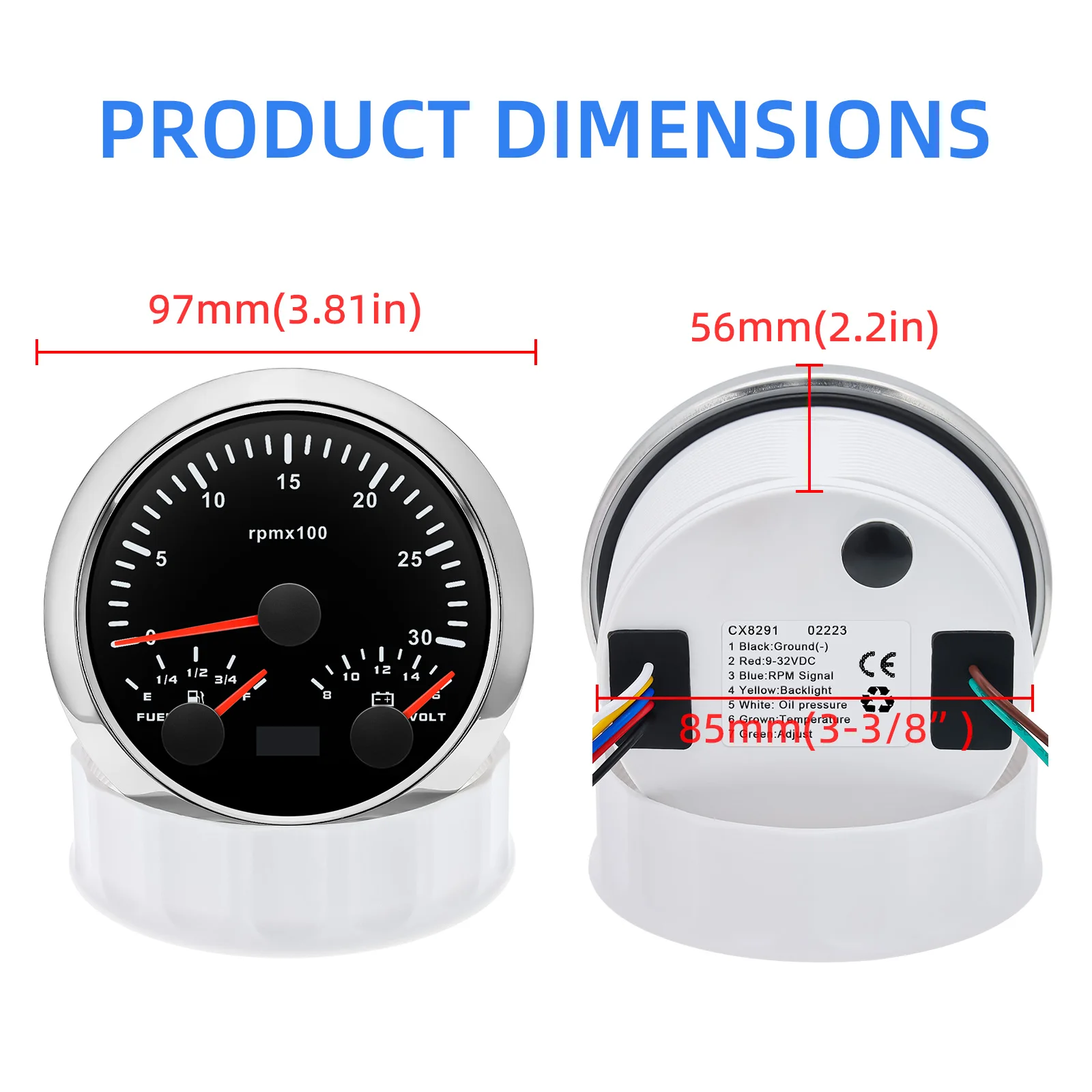 85mm 3 in 1 Gauge 7 Color Backlight Tachometer+Fuel Level Meter+Voltmeter For 12V 24V Car Marine Boat Tacho 3000/6000/8000RPM tachometer gauge engine tachometer tachometer meter fuel level gauge