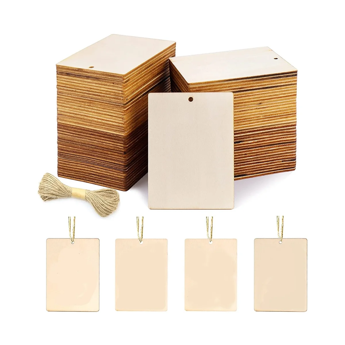 

Пустые деревянные бирки, 45 шт, 3,5x2,5 дюйма для рукоделия с отверстиями и шпагат 42,65 футов, для фотографий