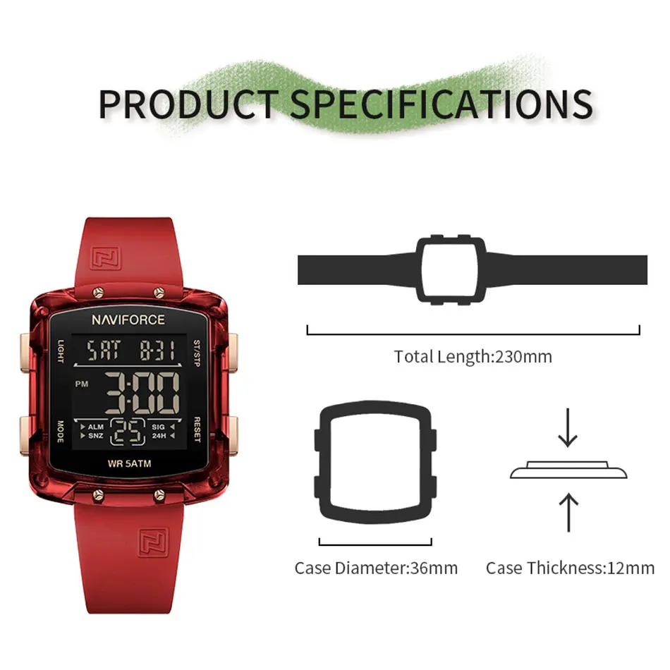 NAVIFORCE - Orologio da uomo al quarzo, stile sportivo, con lancette luminose, impermeabile 5ATM, con cinturino in silicone, orologio da moda da uomo, Giallo, Classico