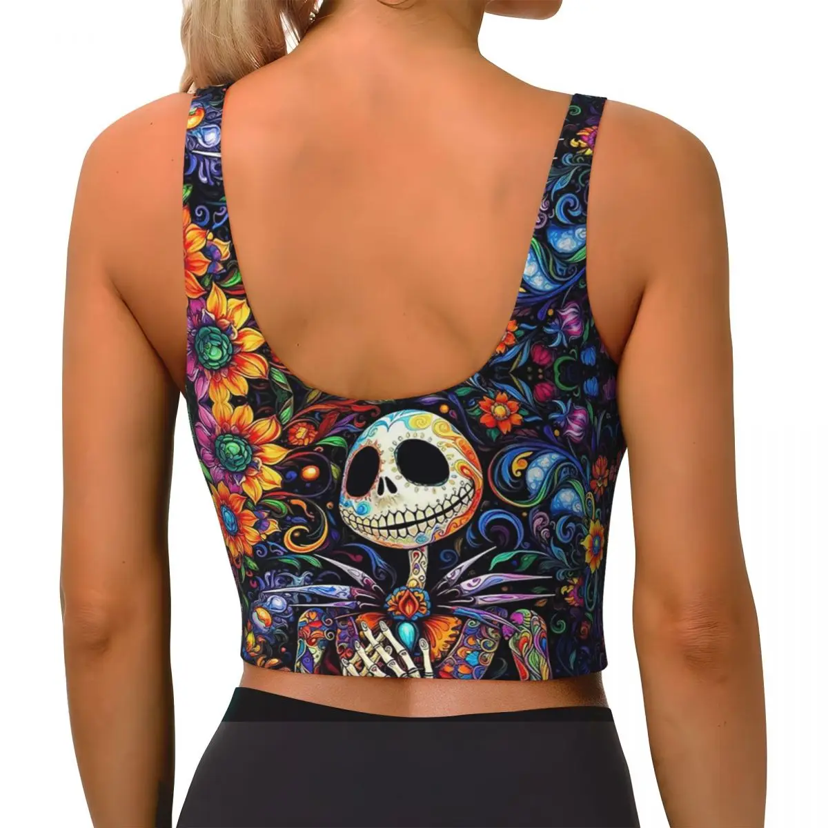 Nightmare Before Christmas Flower Workout Crop Tank Tops Women's Yoga Sports Bras
