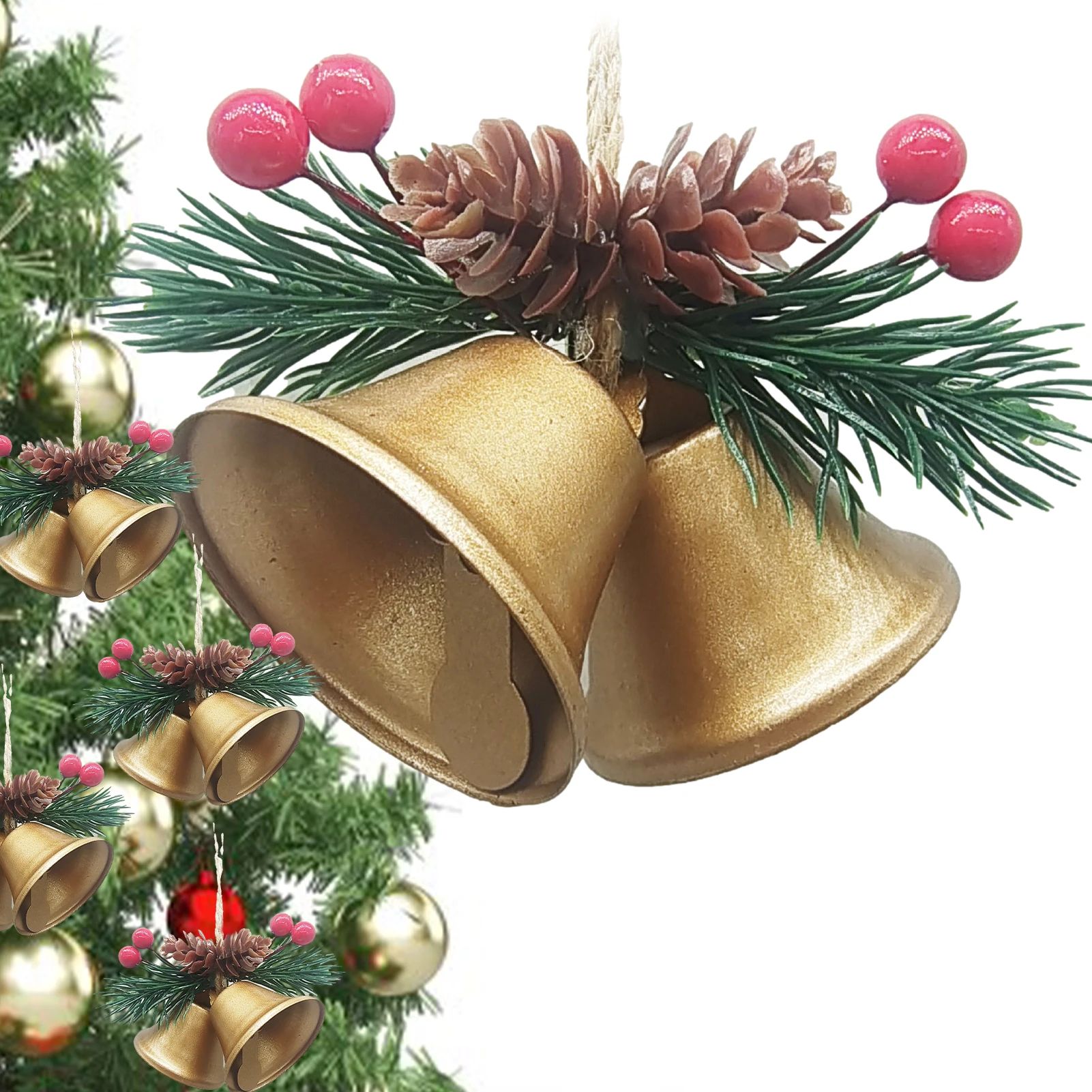 Merry Christmas Tree Jingle Bells Metallic Bell Ornament With Star