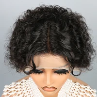Perruque bouclée perruques de cheveux humains 8 pouces court Bob coupe lutin perruque de cheveux humains brésiliens noir Afro crépus 13 × 4 perruques avant de dentelle pour les femmes 3