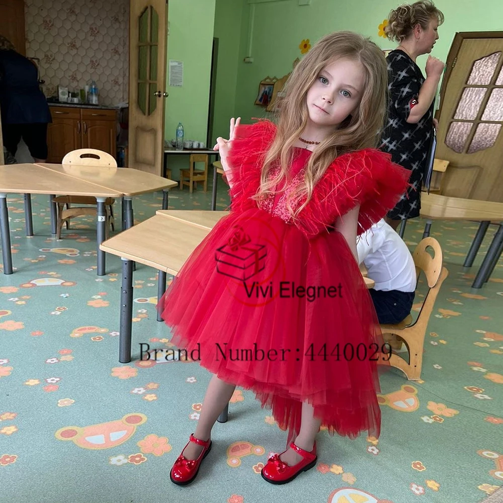 

Red Sleeveless Flower Girls Dresses with Tulle 2024 Summer Soft Tulle Christmas Gowns New Scoop Wedding Party Dresses فلور فتاة