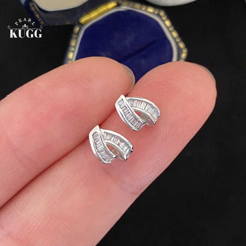 

KUGG 18K White or Yellow Gold Earrings Real Natural Diamonds 0.16carat Stud Earrings U- Shaped Design Jewelry Gift for Women