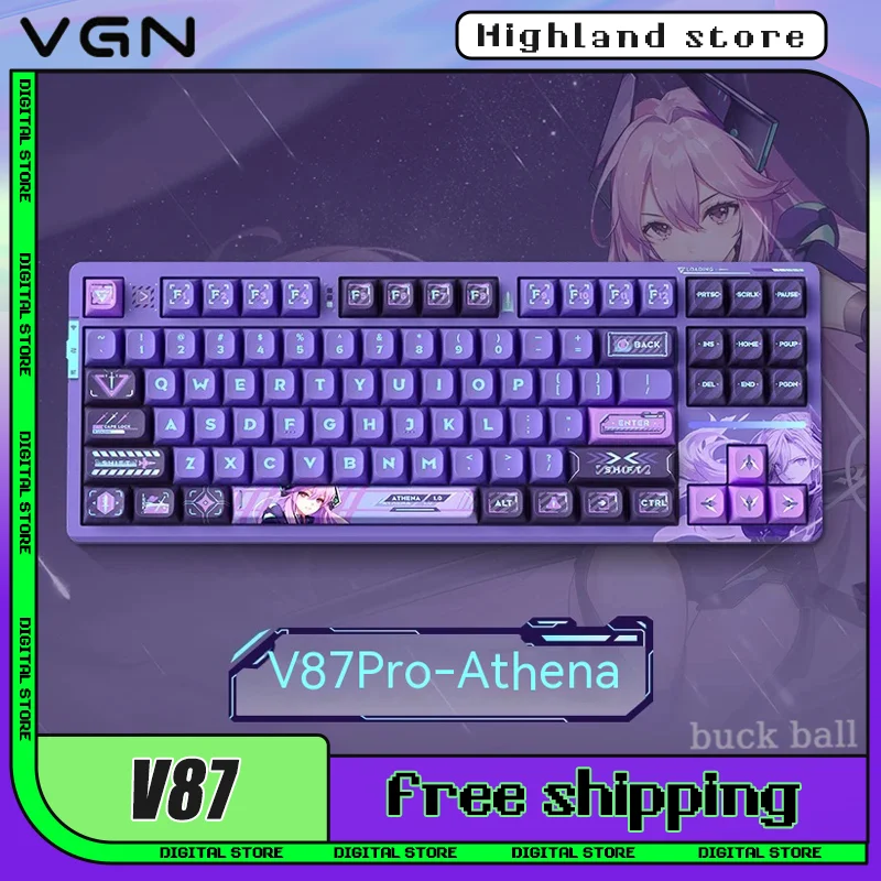 

Игровая механическая клавиатура VGN V87, 3 режима, RGB подсветка, 2,4 ГГц, беспроводная клавиатура Hot Swapper, пользовательская прокладка, IP, кобрендинговая клавиатура