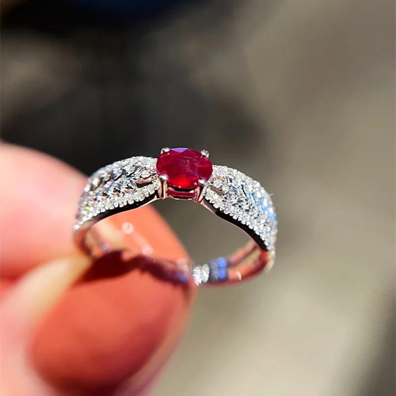 

UBESTNICE Real 18K Gorgeous Jewelry Solid White Gold AU750 Stream Wheat Ribbon Diamonds Natural Vivid Red Ruby Rings for Women