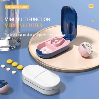 Coupe-pilule avec boîte de rangement Invisible, Portable 2 en 1, Mini comprimé de médicaments, séparateur anti-poussière, organisateur, broyeur, boîte à pilules 1