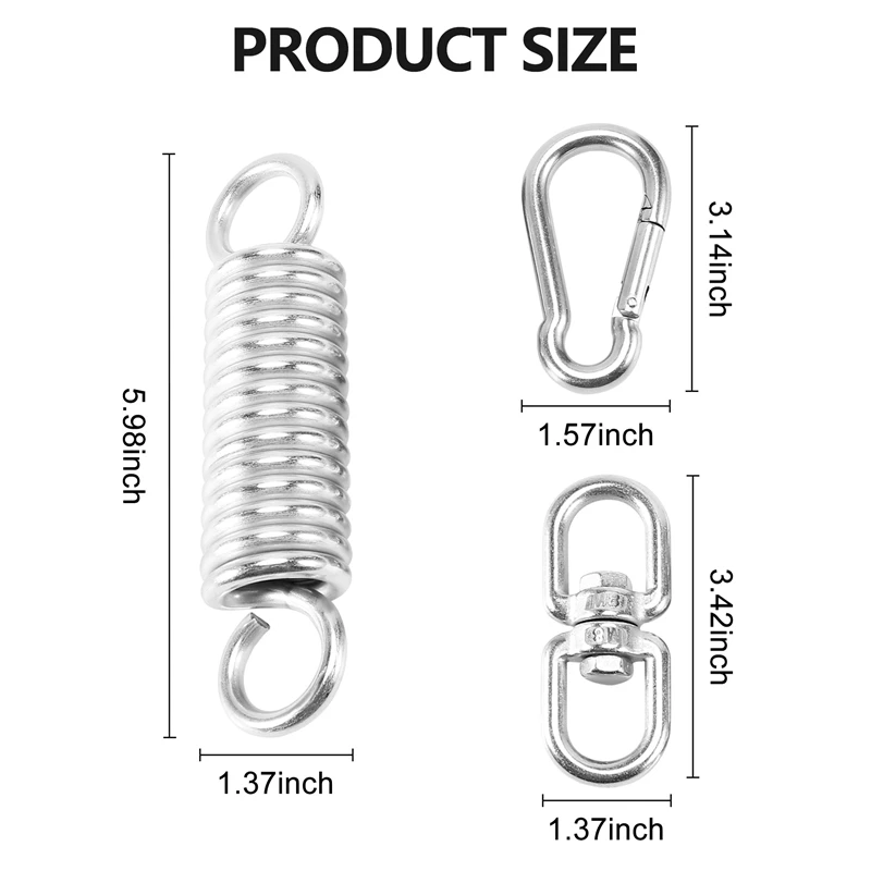 Stainless Steel Swivel Mount Chain With Carabiners And Spring, 1000Lbs Capacity For Heavy Bag, Gym Swing, Hammock 6