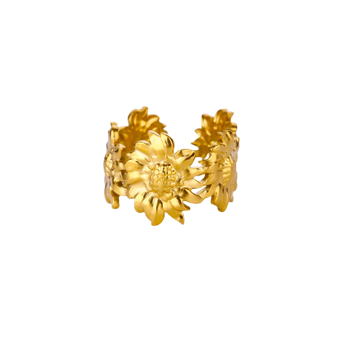 Fashion Sunflower Rings Gold Color Stainless Steel Adjustable