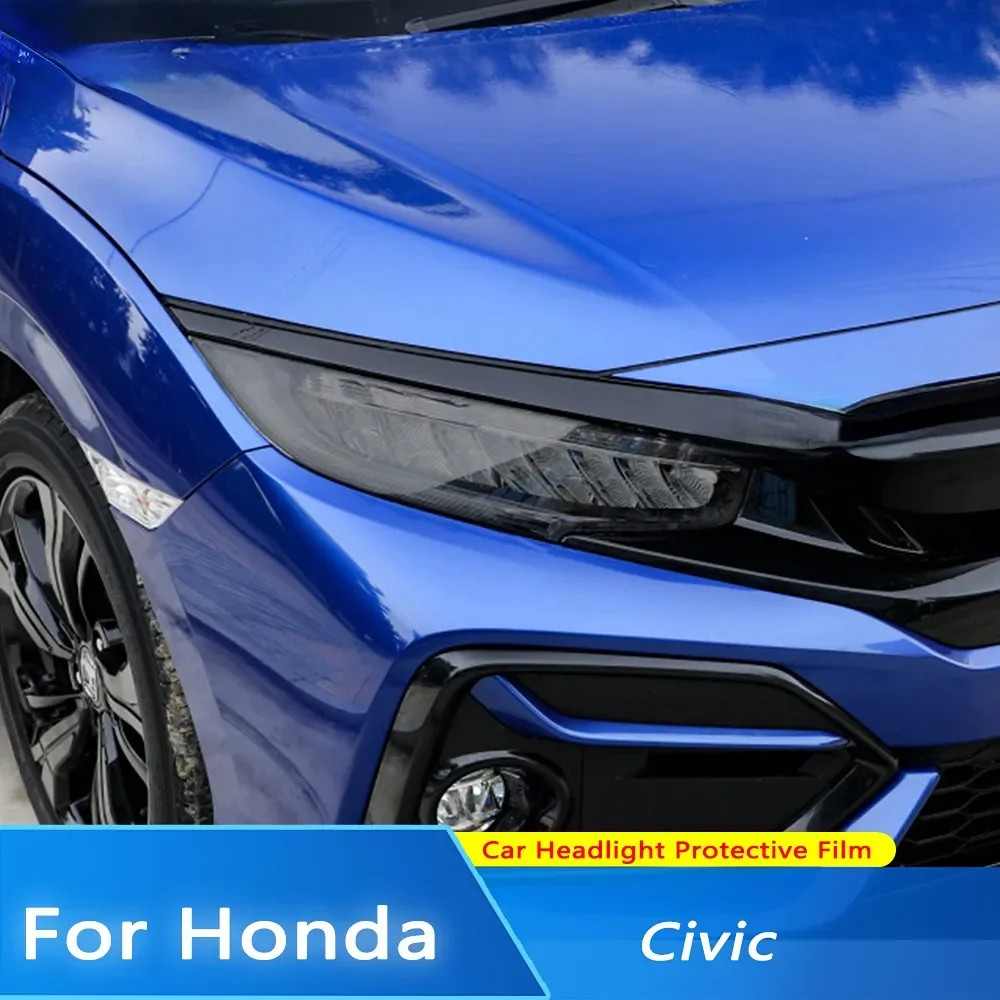 Car Headlight Protective Tint Film Smoke Black Transparent TPU Transparent Sticker For Honda Civic 10th Gen FC/FK 2pcs