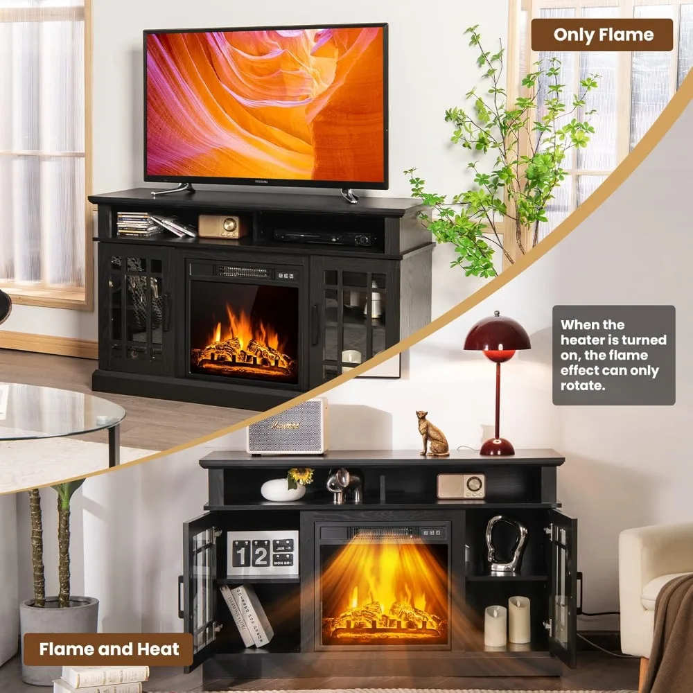 Electric Fireplace TV Stand, TV Console for TVs with 18 Inch Fireplace up to 55 Inch with 2 Open Shelves and Cabinets w/Doors 4