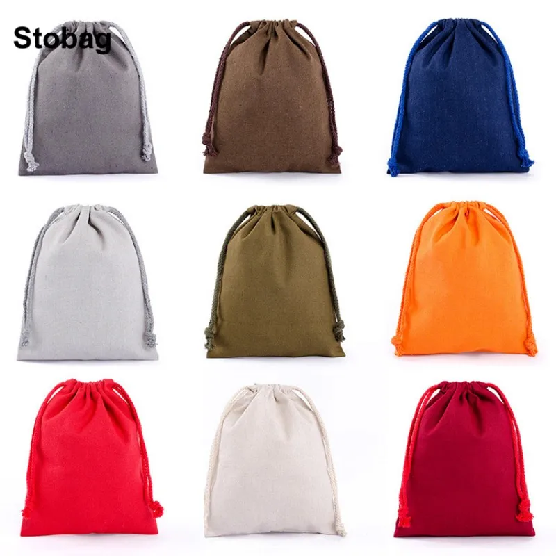 StoBag 5pcs Colorful Cotton Linen Drawstring Bags Cloth Small Jewelry Gift Storage Packaging Portable Pocket Organizer Pouches