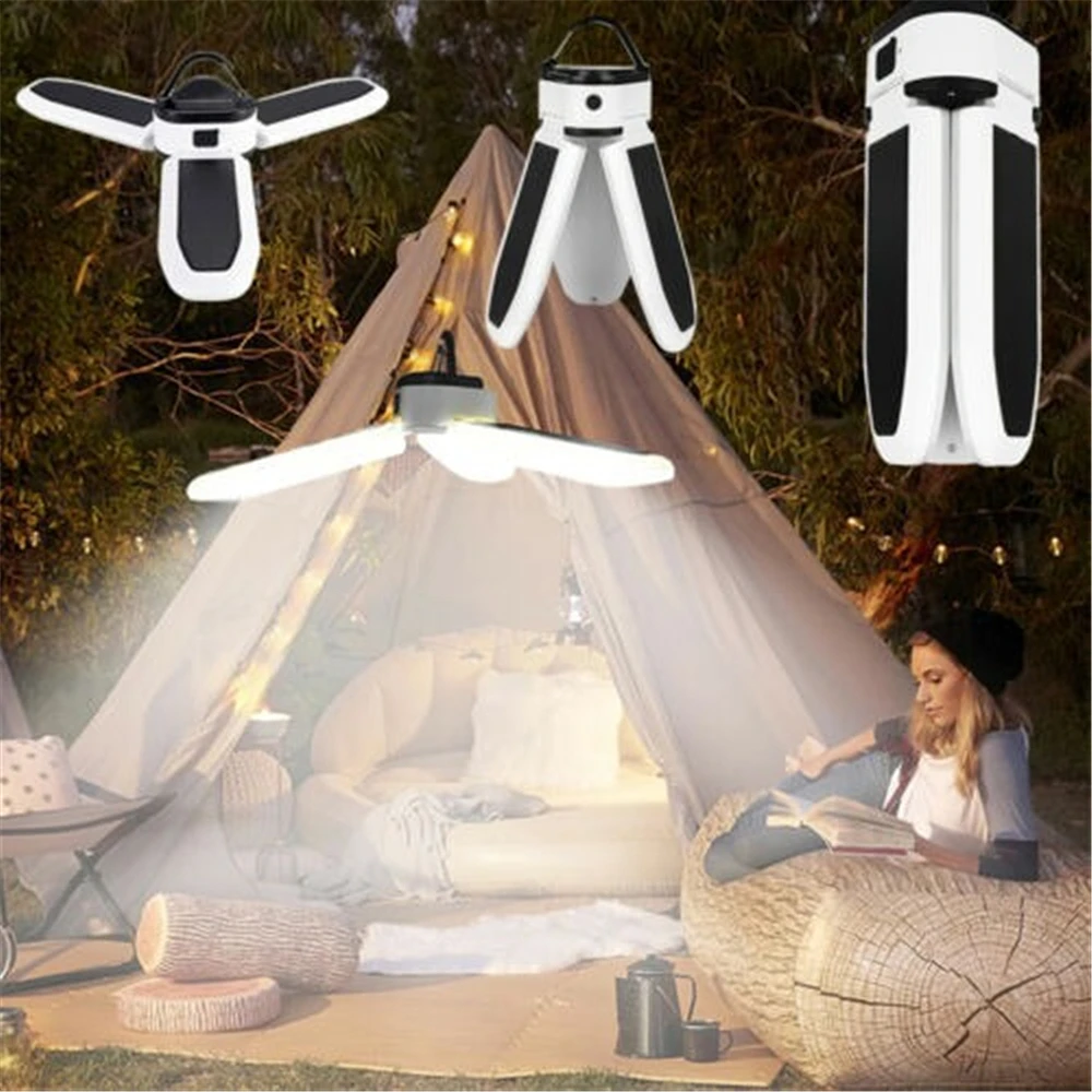 Portable Collapsible Clover Style 60 LED Solar Lantern Rechargeable USB Camping Lights for Hiking Fishing and